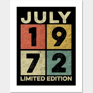 50 Year Old 50th Birthday Design for July 1972 born Limited Edition Legend BDay Gift Posters and Art